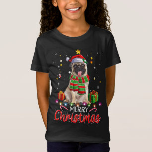 Merry Christmas Cute Pug Santa Hat Tree Lights Xma T-Shirt