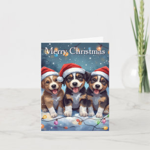 Merry Christmas Cute Puppies Christmas Card