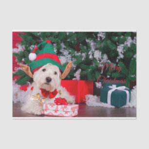 Merry Christmas Cute Puppy in Elf Costume Tissue Paper