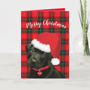 Merry Christmas Cute Puppy with Santa Hat Love Holiday Card