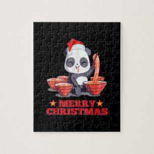 Merry Christmas Cute Ramen Panda Japanese Noodles Jigsaw Puzzle