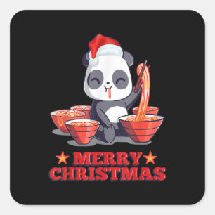 Merry Christmas Cute Ramen Panda Japanese Noodles Square Sticker