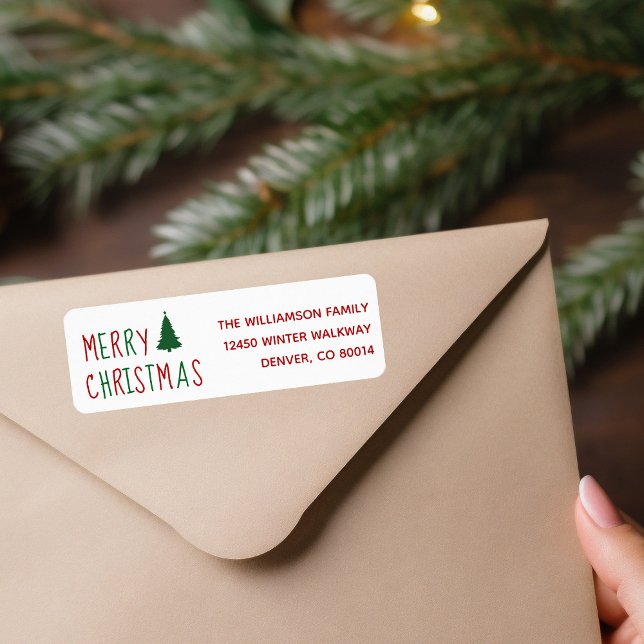 Merry Christmas Cute Red Green Tree Return Address (Creator Uploaded)