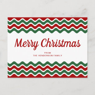 Merry Christmas Cute Red Green Wave Stripes Postcard