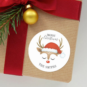 Merry Christmas Cute Reindeer Classic Round Sticke Sticker