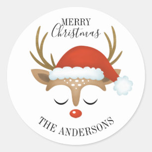 Merry Christmas Cute Reindeer Classic Round Sticker