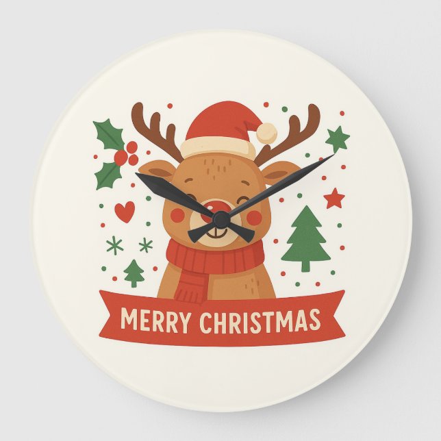 Merry Christmas cute reindeer clock (Front)