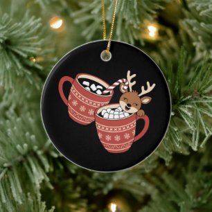 Merry Christmas Cute Reindeer Family Xmas Coffee Ceramic Tree Decoration
