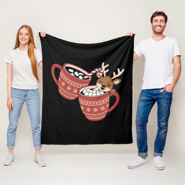 Merry Christmas Cute Reindeer Family Xmas Coffee  Fleece Blanket (In Situ)