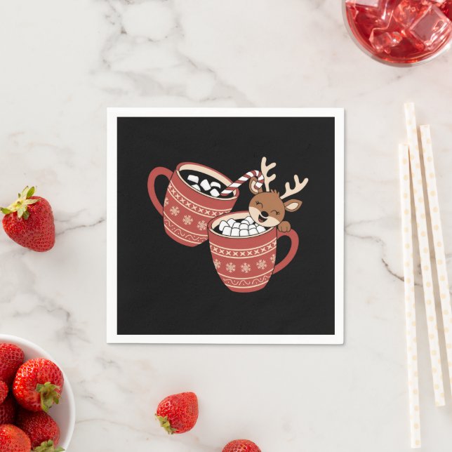 Merry Christmas Cute Reindeer Family Xmas Coffee  Napkin (Insitu)
