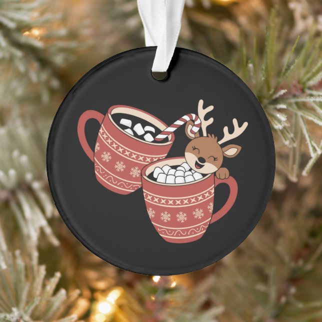 Merry Christmas Cute Reindeer Family Xmas Coffee  Ornament (Tree)