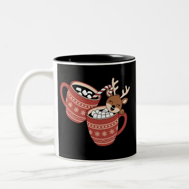 Merry Christmas Cute Reindeer Family Xmas Coffee  Two-Tone Coffee Mug (Left)