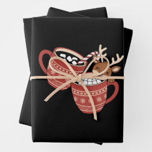 Merry Christmas Cute Reindeer Family Xmas Coffee Wrapping Paper Sheet