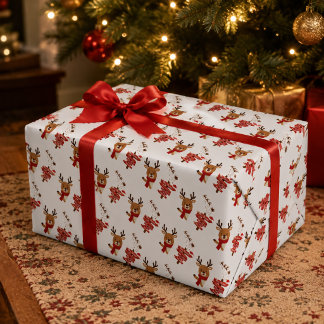 Merry Christmas Cute Reindeer Holiday Wrapping Paper