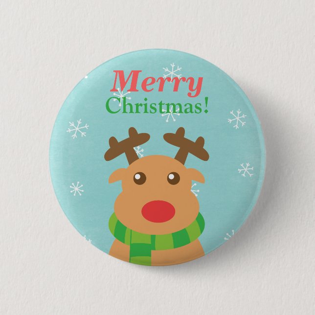 Merry Christmas Cute Reindeer Red Nose Butoon 6 Cm Round Badge (Front)