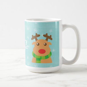 Merry Christmas - Cute Reindeer with Red Nose Coffee Mug
