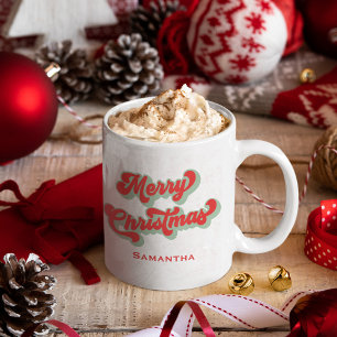 Merry Christmas Cute Retro Typography Custom  Coffee Mug