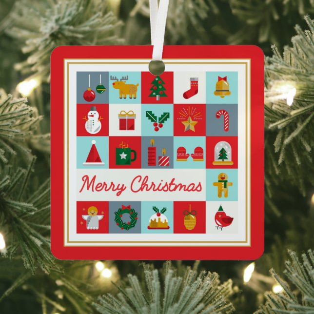 Merry Christmas Cute Retro Winter Christmas Icons Metal Tree Decoration (Insitu)