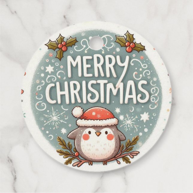 Merry Christmas Cute Robins Favour Tags (Back)