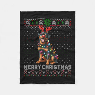 Merry Christmas Cute Rottweiler Dog Lover Ugly Xma Fleece Blanket