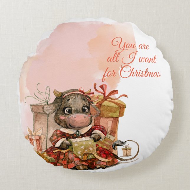 Merry Christmas Cute Round Cushion (Front)