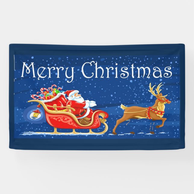 Merry Christmas Cute Santa Claus Cartoon Banner (Horizontal)