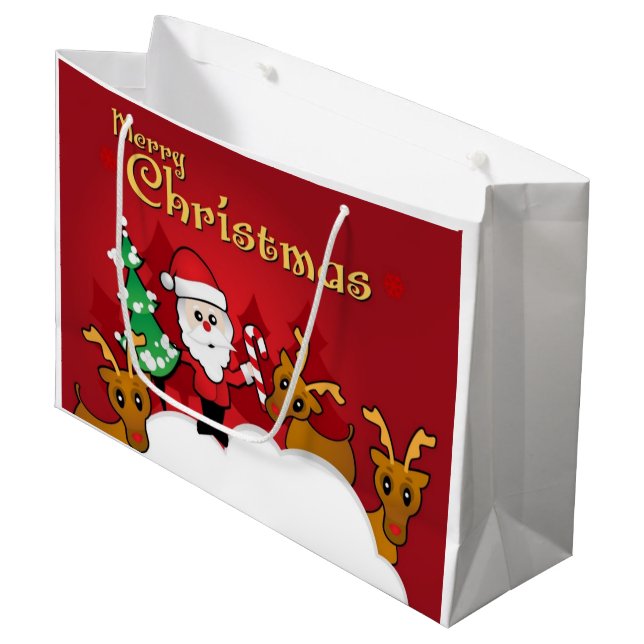 Merry Christmas Cute Santa Claus Cartoon Large Gift Bag (Front Angled)