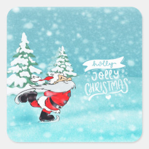 Merry Christmas,Cute Santa Claus Forest Square Sticker