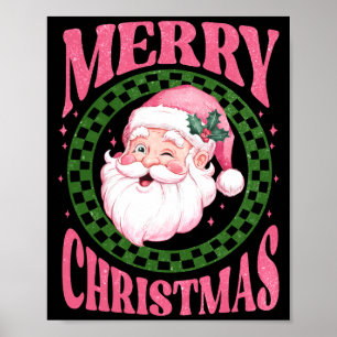 Merry Christmas Cute Santa Nk Retro Glitter  Poster