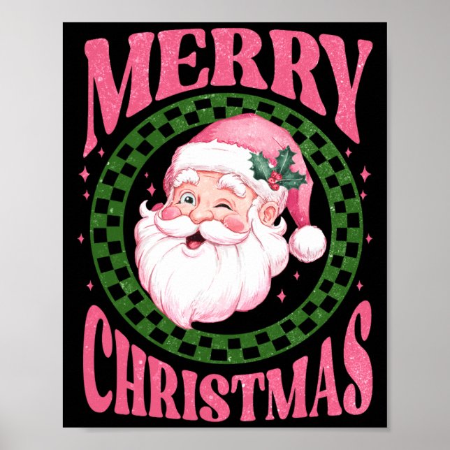 Merry Christmas Cute Santa Nk Retro Glitter  Poster (Front)