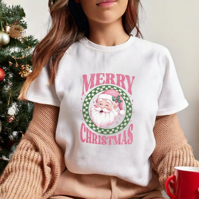 Merry Christmas cute Santa Pink retro glitter T-Shirt (Creator Uploaded)
