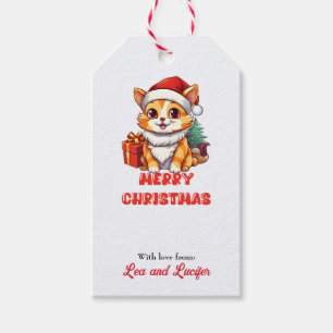 Merry Christmas Cute Santakitten and snowflakes Gift Tags