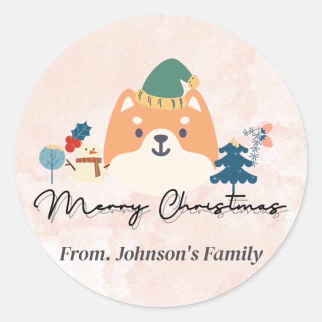 Merry Christmas cute Shiba dog gift stickers (Front)