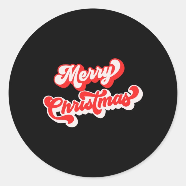 Merry Christmas Cute Simple Retro Calligraphy Red  Classic Round Sticker (Front)