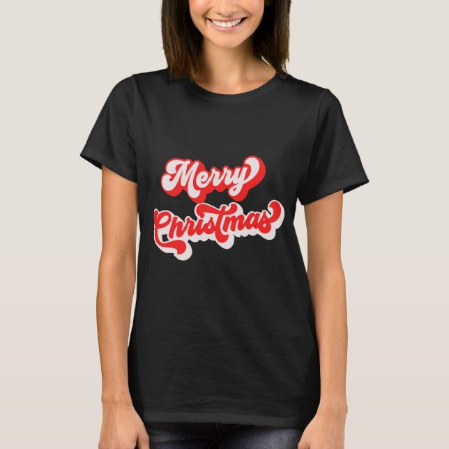 Merry Christmas Cute Simple Retro Calligraphy Red  T-Shirt (Front)