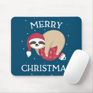 Merry Christmas Cute Sloth Funny Santa Women Girls Mouse Mat