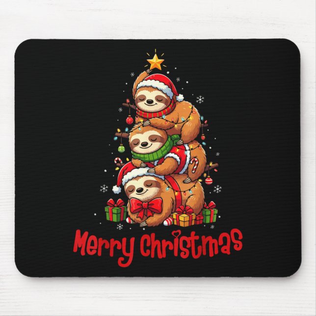 Merry Christmas Cute Sloth Santa Hat Slothmas Anim Mouse Mat (Front)