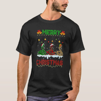 Merry Christmas Cute Snake Xmas Leopard Plaid Sant T-Shirt