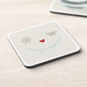 Merry Christmas Cute Snowflake Funny Face Holiday Coaster