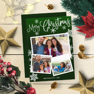 Merry Christmas Cute Snowflake Rustic 3 Photos Invitation