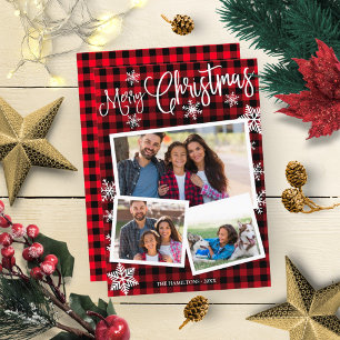 Merry Christmas Cute Snowflake Rustic 3 Photos Invitation