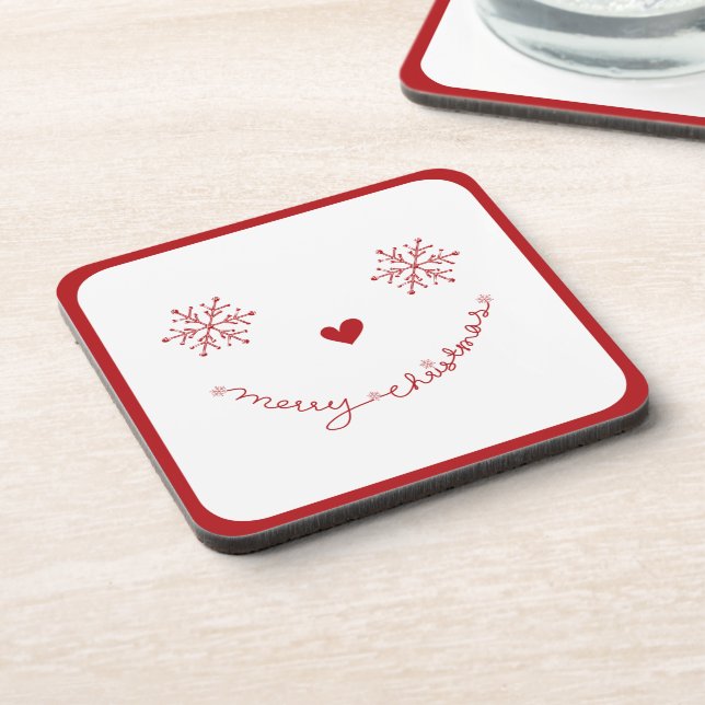 Merry Christmas Cute Snowflakes Funny Face Holiday Coaster (Left Side)