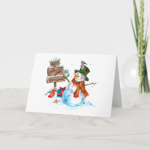 Merry Christmas Cute Snowman and Birds  Card