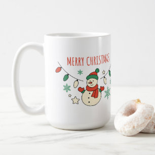 Merry Christmas, Cute Snowman, Christmas Lights Coffee Mug