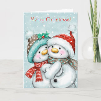 Merry Christmas, Cute Snowman Couple Cuddling Card