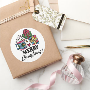 Merry Christmas, cute snowman, gifts Classic Round Sticker