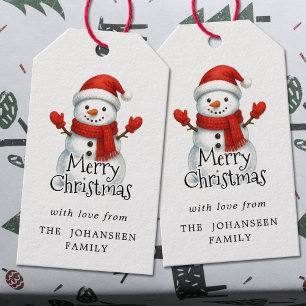 Merry Christmas Cute Snowman Modern Simple White Gift Tags