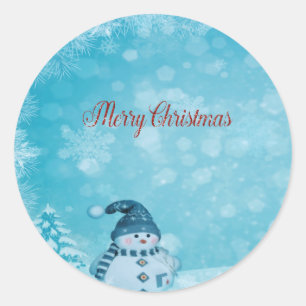 Merry Christmas,Cute Snowman Pine Tree Classic Round Sticker