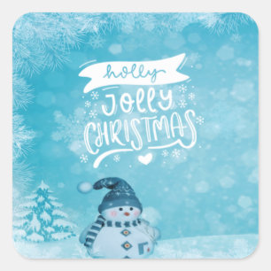 Merry Christmas,Cute Snowman Pine Tree Snowflakes Square Sticker