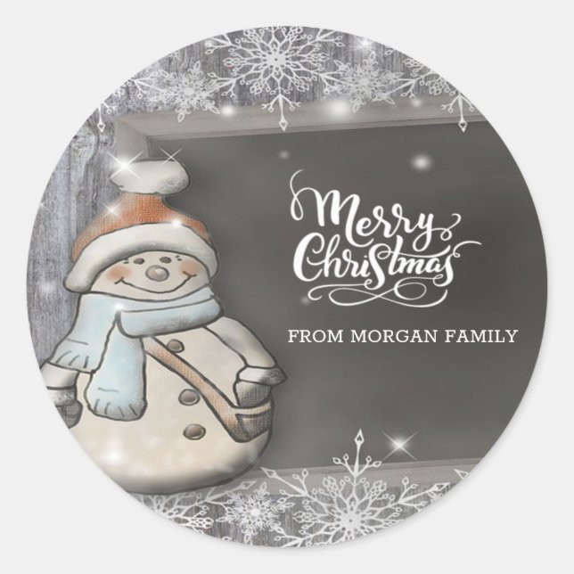 Merry Christmas,Cute Snowman,Snowflakes Classic Round Sticker (Front)